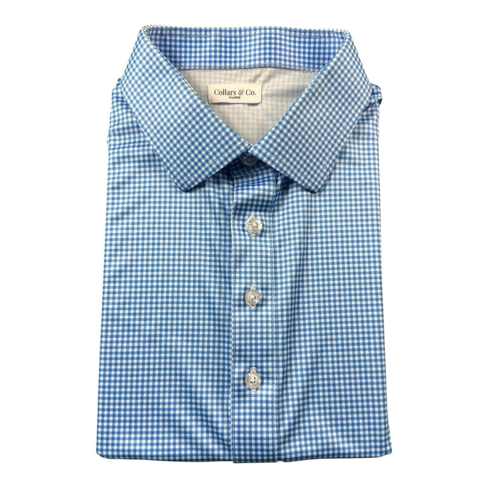 Collars & Co. Blue White Check Dress Collar Mens Polo Shirt Size XL - Picture 1 of 7